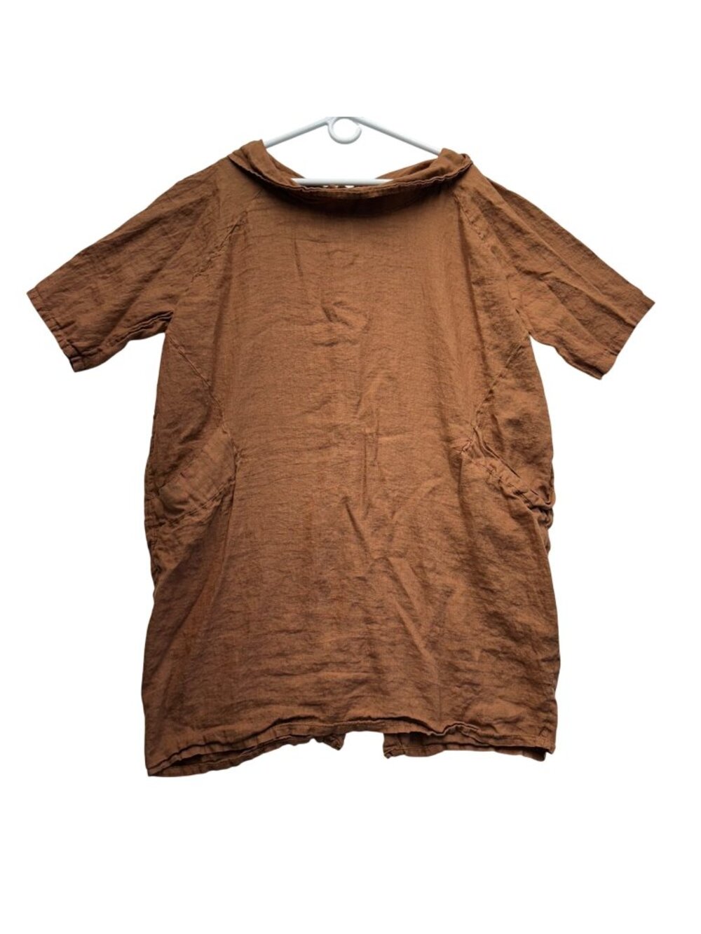 Made In Italy Linen Lagenlook Minimal Tunic Top Back Button Up O/S? Rust Orange